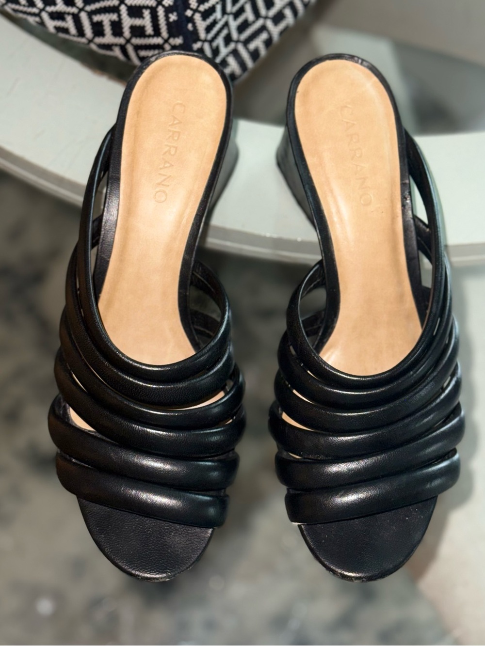Carrano Black Leather Slide Sandals size 9